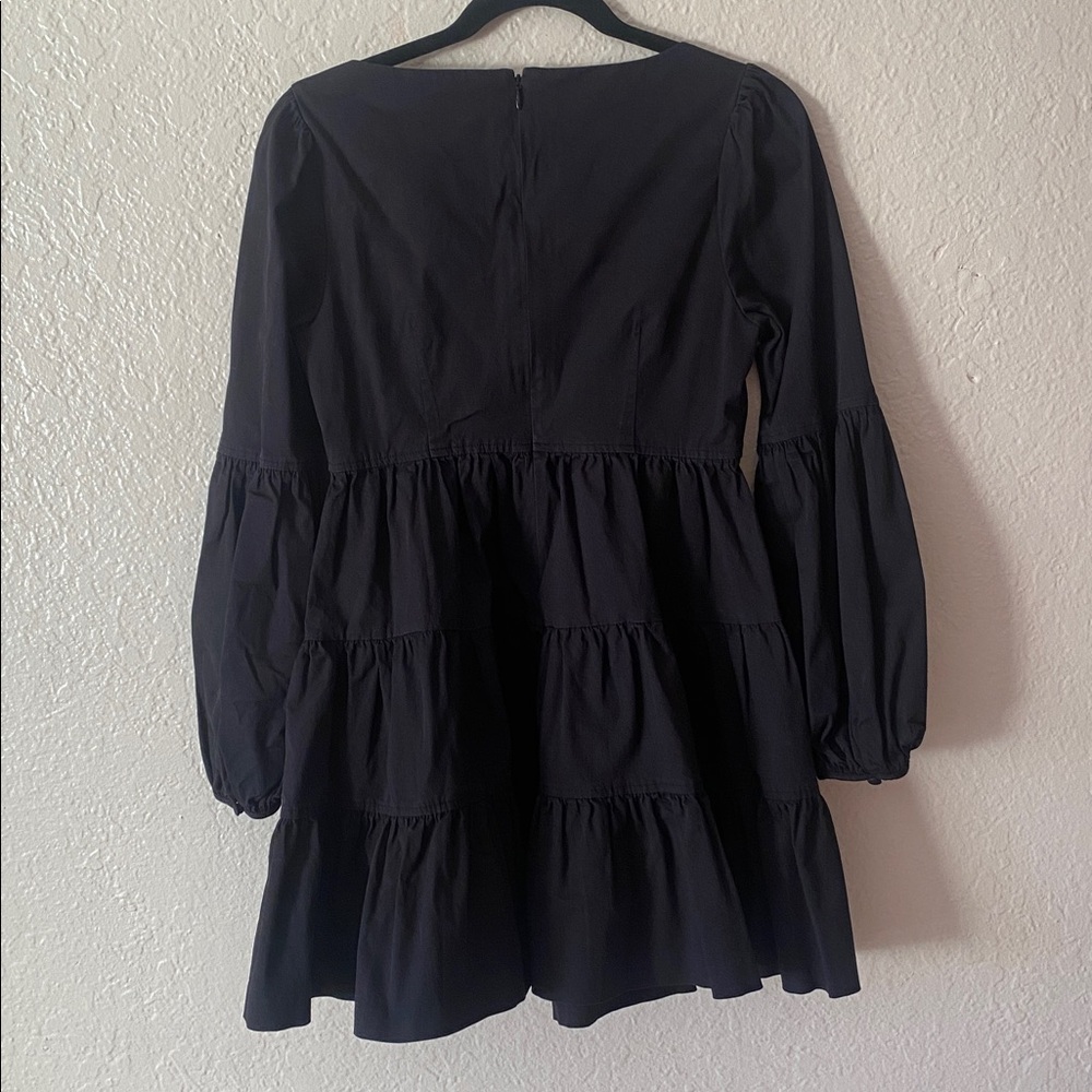 Cinq à Sept Rose Tiered Ruffle Mini Dress Size 4 Black Long Bubble Sleeve Chic - Picture 5 of 8